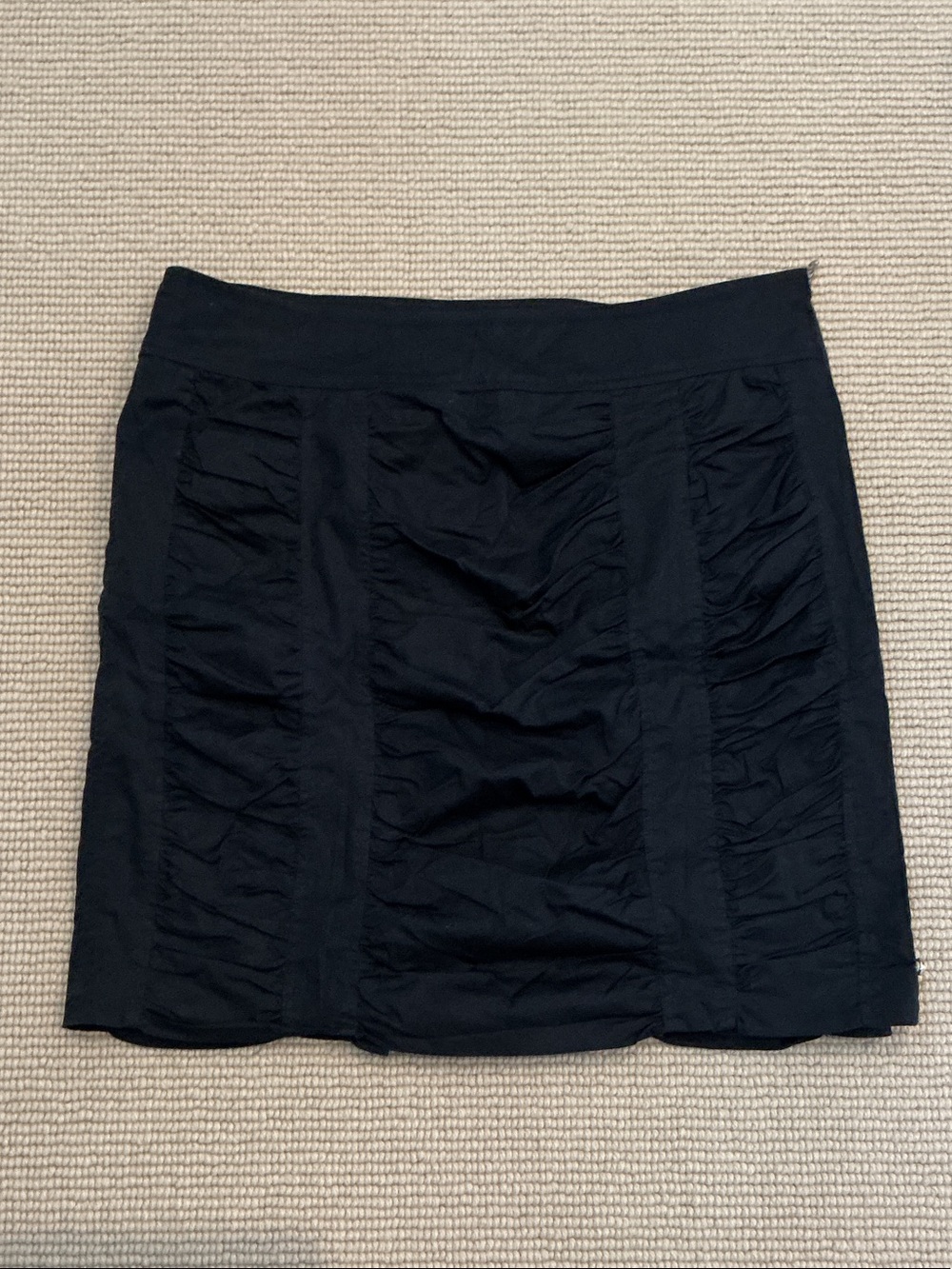 Women's dark navy Ruched Mini Skirt with visible side zip